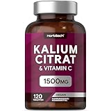 Kaliumcitrat Hochdosiert 1500mg je Tagesdosis mit Vitamin C | 120 Vegane Potassium Citrate Tabletten | Muskelaufbau & Elektrolyte (EFSA) | Kalium Supplement | von Horbaach