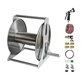 Edelstahl-Wasserrohr-Aufbewahrungsregal, tragbare Wand- oder Bodenmontage, Schlauchtrommel für Hof, Rasen, Bauernhof und Terrasse