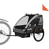 SEPNINE Kinderanhänger für Fahrrad, Fahrradanhänger für 1-2 Kinder, mit 5-Punkt-Sicherheitsgurt, Luftreifen, Handbremse, Faltbar, Max. 40 kg (Grau)