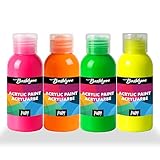 Bastelzone Neon-Acrylfarben-Set. 4 Farben je 100 ml. Malfarben für Kinder und Erwachsene. Geeignet für Papier, Leinwand, Holz, Stein, Metall & mehr. 4 x 100ml (Neon Fluoreszierend)