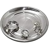Edelstahl Pooja Thali mit Räucherstäbchenhalter, Diya und Aarti Jyot