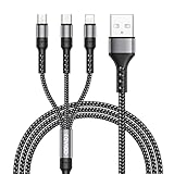 RAVIAD Multi USB Kabel, Universal Ladekabel [1.2M] Nylon Multi USB Ladekabel 3 in 1 mit Micro USB Typ C Lightning Kabel für iPhone 16 15 14 Pro Max, Galaxy S25 S24 S23, Huawei, Pixel, PS5-Grau