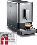 SEVERIN Kaffeevollautomat im Slim-Design, super leiser Kaffeeautomat mit Touch-Bedienung, Kaffeemaschine mit Mahlwerk und Heißwasser-Funktion, grau-metallic / schwarz, KV 8090