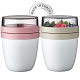 Crystalia Auslaufsicher Müslibecher to Go mit Löffel 2er Set, 100% BPA-FREI Joghurtbecher to Go, Porridge Becher To Go, Müsli To Go Becher, Joghurt To Go Becher, Müslicup, Overnight Oats Behälter