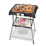 Aigostar Rauchfreier Elektrogrill, 2000W Elektro Grill mit Aufbewahrung, Standgrill & Tischgrill für Balkone und Innenräume, Herausnehmbare Fettauffangschale, Antihaft-Oberfläche, schwarz