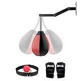 Joellfuner Punchingbälle Speed, Speedball Hängend Mit Wandhalterung Höhenverstellbar Boxbirne, Boxsack Set Freistehend, Boxball mit Boxhandschuhen, für Erwachsene Kinder, Zuhause, Fitnessstudio