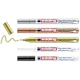 edding 751 Glanzlackmarker - schwarz, weiß, gold, silber, kupfer - 5er Set Lackmarker - Rundspitze 1-2 mm - Lackstift für Glas, Stein, Holz, Kunststoff und Papier - wasserfest, stark deckend