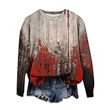 SCBFDI Herbstoberteile Damen, Halloween Costume Rave Outfit Damen Pullover Langarmshirt Römer Kostüm Wensdey Horror Erwachsene Sweatshirt für Damenpullover Roter Grau S
