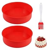 20 cm Silikon Backform Rund, 2er Set Kuchenform Silikon mit 1 Silikonpinsel,Antihaft Silikonbackform Rund für Cheesecake, Chiffon-Torte, Pizza, Schichtkuchen und Regenbogenkuchen, BPA-frei