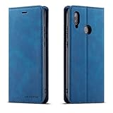 QLTYPRI Hülle für Huawei P20 Lite, Premium Dünne Ledertasche Handyhülle mit Kartenfach Ständer Flip Schutzhülle Kompatibel mit Huawei P20 Lite - Blau