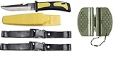 blntackle76 Tauchermesser gelb/schwarz mit Beinholster, Sägerücken und Reißklinge + gratis Messerschärfer
