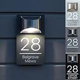 Personalisiertes Modernes Solar-Türschild,Personalisierbar Hausschild,Solar-Hausschilder für Draußen, 3D Effekt Premium Hausnummer beleuchtet mit Matt Acrylglas Anthrazit (B)