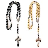 2x Oliven Holz Rosenkranz Katholisch mit Schwarzem Finish und Teak | Rosenkranz Kette Holzperlen Handgemachte | Armband Kreuz für Männer und Frauen