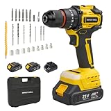 Akkuschrauber Set, 21V Akkubohrer und Schlagbohrmaschine mit 2000mAh Akkus, 45Nm Drehmoment, 21+2 Drehmomentstufen, LED-Licht, 24tlg Zubehör und Koffer, Für Reparatur & DIY (mit 2 Akkus)