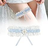 DURANTEY Strumpfband zur Hochzeit Spitze Bogen Hochzeitsstrumpfband Weisses Brautstrumpfband Garters Strumpfbänder Hochzeit Strumpfband für Wedding Brautaccessoires Damen (Blau)