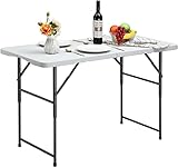 HollyHOME Klapptisch Campingtisch 4FT/122cm, Picknicktisch Einstellbare Höhe Gartentisch Tragbarer Esstisch Reisetisch mit Tragegriff für Garten BBQ Catering Party Küche Draußen Drinnen