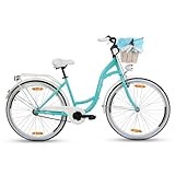 Goetze Style 26 Zoll Damen Citybike, 17 Zoll Tiefeinsteiger Rahmen, 1-Gang Rücktrittbremse, V-Bremse vorne, LED-Beleuchtung, Gepäckträger, Rattankorb, Komfortsattel, mit Ständer & Klingel