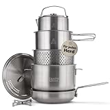 Campo Libre.® Enzo I Camping Kochgeschirr aus Edelstahl I kompaktes Campinggeschirr I Outdoor Kochgeschirr induktionsgeeignet I Camping Topf, Pfanne I perfekt für den Campingkocher I 6 oder 8-teilig