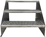 3 Stufen Standtreppe Stahltreppe freistehend Breite 60cm Höhe 63cm Verzinkt/Robuste Außentreppe/Stabile Industrietreppe für den Außenbereich