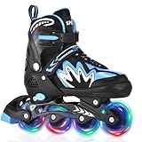 TOMSHOO Rollschuhe, Inliner Roller Skates mit 4 Größen Verstellbar, LED Rädern, Mehrere Größenoptionen, Inlineskates für Kinder Erwachsene Jungen Mädchen, Blau, S