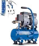Scheppach HC08Si Ultra Silent Kompressor klein inkl. 14-tlg Zubehörset | 8bar Arbeitsdruck | 6L Kessel | 1,5PS / 1100W | ölfrei & wartungsarm | Ansaugleistung 162 L/min | Leise Kompressor 67,4 db(A)