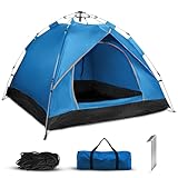 Qisan Hydraulisches Kuppelzelt, automatisches Camping-Zelt, 3–4 Personen, Baldachin mit Tragetasche, einfach aufzubauen und zu verpacken, für Outdoor, Garten, Rucksackreisen, Wandern, Blau