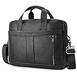 BAGZY Laptoptasche 15.6 Zoll Aktentasche Herren Umhängetasche Geschenk für Männer Handtasche für Männer Echtes Leder Herren Business Tasche Notebook Tasche Herren Bürotasche (Schwarz)
