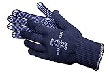 12 Paar JAH 5030 Feinstrick Handschuhe blau mit Noppen gute Passform ohne Nähte griffsicher atmungsaktiv waschbar 70% Polyester außen 30% Baumwolle innen hochwertige mittelschwere Qualität Gr. 7