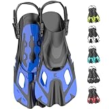 Khroom Kurze Flossen Erwachsene / Kinder Gr.32-47 | verstellbare Schnorchelflossen kurz | Schwimmflossen Kurzflossen zum Schnorcheln | Taucherflossen einstellbar zum Schwimmen / Tauchen (Blau 32-36)