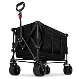 GRANNY SAYS Bollerwagen faltbar mit Bremsen, 220L Handwagen Metall XXL, extra breite Reifen All Terrain Faltbollerwagen für Camping, Ziehwagen mit Seitentasche Getränkehalter, Strandwagen klappbar