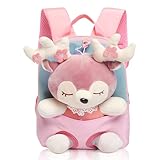 MIDSuN Kleiner Kinderrucksack,Abnehmbarer Plüsch Puppe Kindergartenrucksack,Hirsch Kindergarten Rucksack Kindertasche für 2-5 Jährige Kindergarten Junge und Mädchen (Rosa)