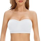 Jiuday Trägerloser BH Push Up Gepolstert Bandeau BH ohne Träger Bandeau Top Damen Bralette mit Rutschfester Silikon Transparente Träger Soft Seamless Strapless Bra ohne Bügel (Weiß,L)