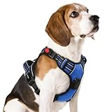 rabbitgoo Hundegeschirr Mittelgroße Hunde, Verstellbare Geschirr Hund ohne Zug & Würgen, Anti Zug hundegeschirr mit Griff, weich Gepolsterte Reflektierende Brustgeschirr, Blau M