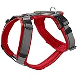 HUNTER Hundegeschirr Maldon UP, Farbe: rot/grau, weich gepolstert & komfortabel, stark reflektierend durch 3M Scotchlite, 4-Fach verstellbar, mit gepolstertem Griff (ab S-M), Größe: S-M