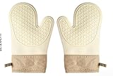 Ofenhandschuhe Silikon, Oven Gloves, Topflappen Handschuh, Backofenhandschuhe bis 300°C Universalgröße Baumwolle Innenfutter rutschfest für BBQ Kochen Backen