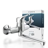 SCHÜTTE 22600 ATTICA Wandwasserhahn Chrom, Wand-Spültischarmatur 360°, ideal für Doppelspülbecken, Wasserhahn Wandmontage, Wandarmatur für Küche/Ausgussbecken, Mischbatterie für Wandmontage
