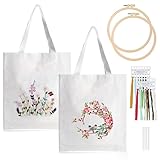 Canvas Tasche Stickerei Set, 2 Pcs Canvas Tote Bag Stickset Mit Muster Und Anleitung, Stickset Für Segeltuchtasche, Sticken Set Erwachsene, Anfänger Stickerei Set, Leinen-Tragetasche Stickpackung