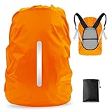 LAMA 1 Stück Regenschutz Regenhülle Regenüberzug Regenhaube Regenabdeckung mit Reflexstreifen Verstellschnalle für Rucksack Schulranzen Schultasche Radfahren Outdoor Aktivitäten, Orange M, 26L-40L