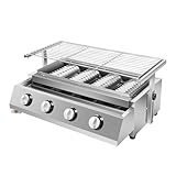 Kompakter Tischgrill, 4 Brenner, Edelstahl Gasgrill, höhenverstellbar, Grillfläche 56 x 23 cm, für Camping, Balkon, Barbecue