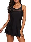 Durio Damen Badeanzug Badekleid Einteilig Tankini Bauchweg Schwimmkleid Schwimmrock Bademode Swimsuit Schwarz 42-44 Tag Size L