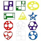 Larrel 12 Stück Geometrische Formen Schablonen für Kinder, 13 x 13 cm Zeichenschablonen Set Bunte Lernwerkzeuge Wiederverwendbar Kunststoff Schablonen Zeichnen für DIY Handwerk Handwerk und Lernen