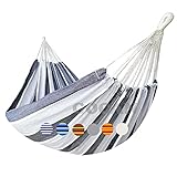 GOCAN XXL Hängematte 2 Personen 220x150cm Gesamtlänge 330cm Last 300kg Leinwand-Baumwoll-Hängematte Outdoor für Garten Indoor Kinder Balkon grau Streifen