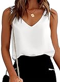 Dokotoo Tank Top Damen Tops Sommer Silk Satin Cami V-Ausschnitt Ärmellose Camisole Chiffon Blusentop Casual Tank Bluse Shirt XXL Weiß