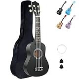 LXS Sopran-Ukulele für Kinder, 58,4 cm, kleine Gitarren-Ukulele mit Gigbag, 1 Standby-Saite und 2 Plektren (schwarz)