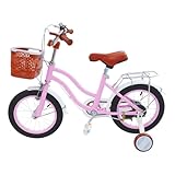 KAPIPALA 14 Zoll Mädchen Fahrrad mit Korb und Autorücksitz für 3-7 Jahre alte Kinder Kinderfahrrad mit Stützrädern