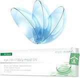 Eye.Con Daily Moist UV weiche Tageslinsen aus Hydrogel – 30 dailies Contact Lenses mit hoher Wasserbindung für empfindliche Augen. Mehrkurvige Kontaktlinsen. BC 8.6mm, DIA 14.3mm, -1.00 Dioptrien.