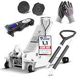 STAHLWERK Hydraulischer Wagenheber mit 3 t Tragkraft - extra flach, 73-500 mm Hubbereich, gummierte Rollen, Doppelhubkolben, Rangierwagenheber, Hydraulik-Wagenheber, weißer Autoheber, WHW-73 ST