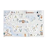 Janod - Teppich Auto Kinder - Thema Berge Winter - Weich & rutschfest - Motiv Sport & Tal - Spielteppich Zimmer Mädchen & Jungen - 120 x 78cm - Handwaschbar - Ab 2 Jahre - J05940