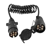 JVJ 2.0m Anhängerkabel 7 Polig Spiralkabel 7 Polig Anhänger Verlängerung Kabel Stecker auf Steckdose Anhänger Adapter Kabel für PKW LKW Caravan Wohnmobil Wohnwagen Fahrradträger Anschluss Auto