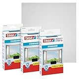 tesa Insect Stop Standard Fliegengitter für Fenster im 3er Pack - Insektenschutz zuschneidbar - Mückenschutz ohne Bohren - 3 x Fliegen Netz anthrazit - 100 cm x 100 cm